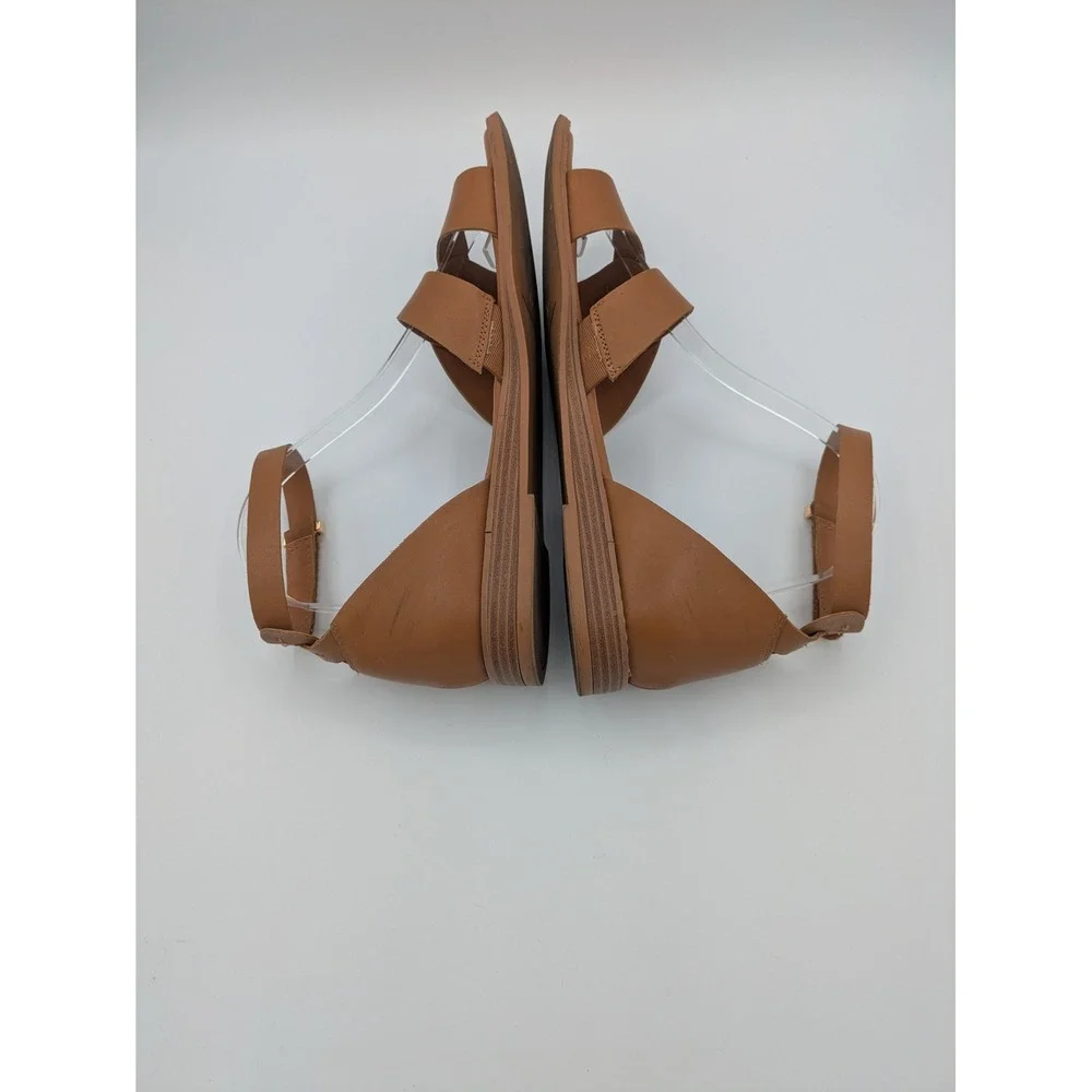 Franco Sarto Sandals 9 Tan Leather Ankle Strap Flat Minimalist Boho Summer - Picture 8 of 15